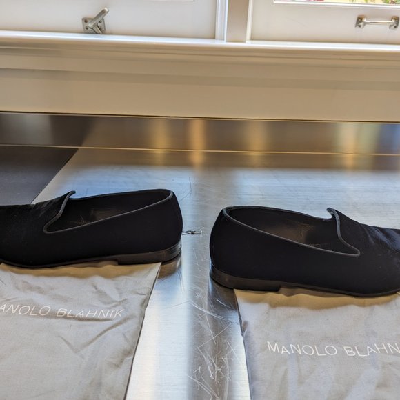 Manola Blahnik Mario Black Velvet Loafers ($845 retail, worn once, 10.5 UK) main image 8